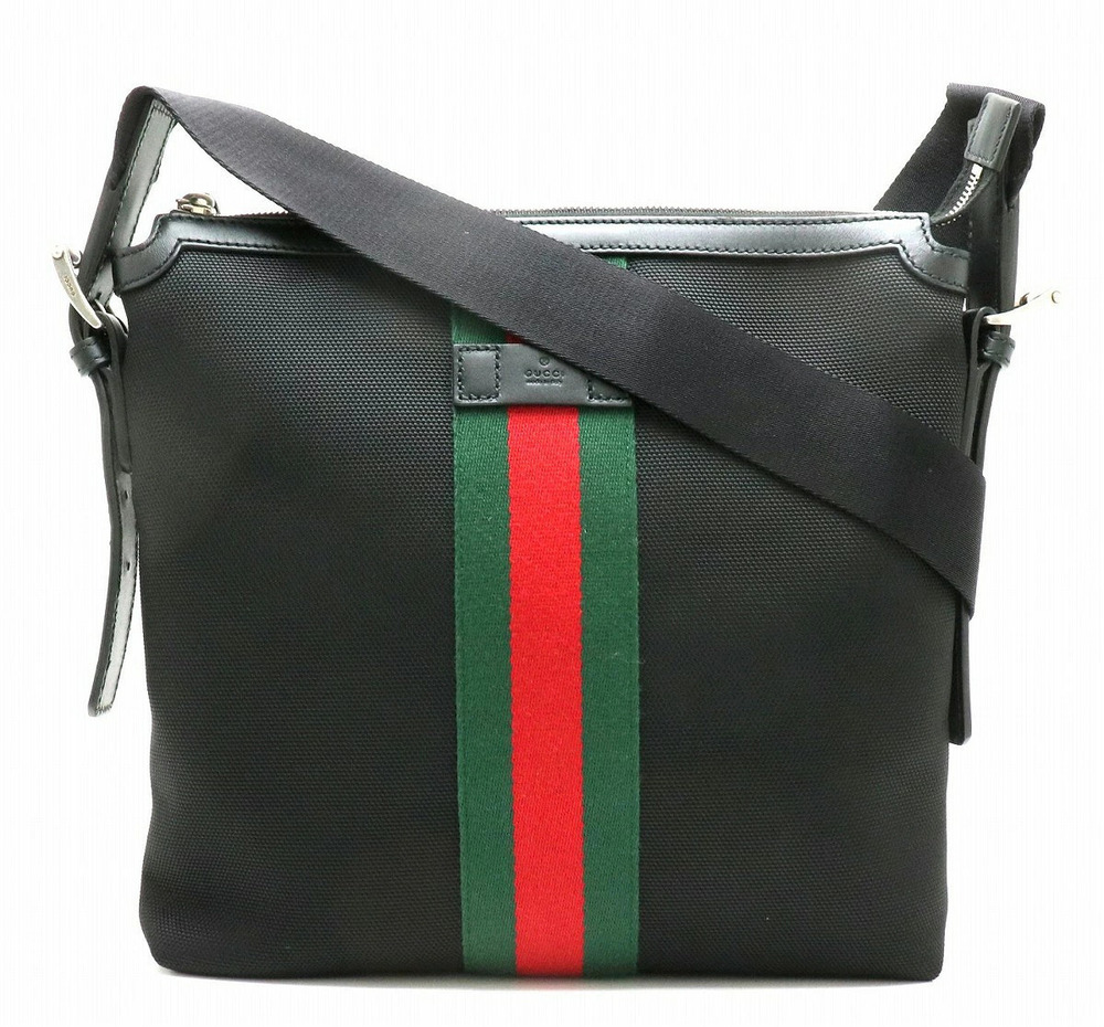 Gucci Sherry Crossbody Bag Canvas Leather Black Green Red